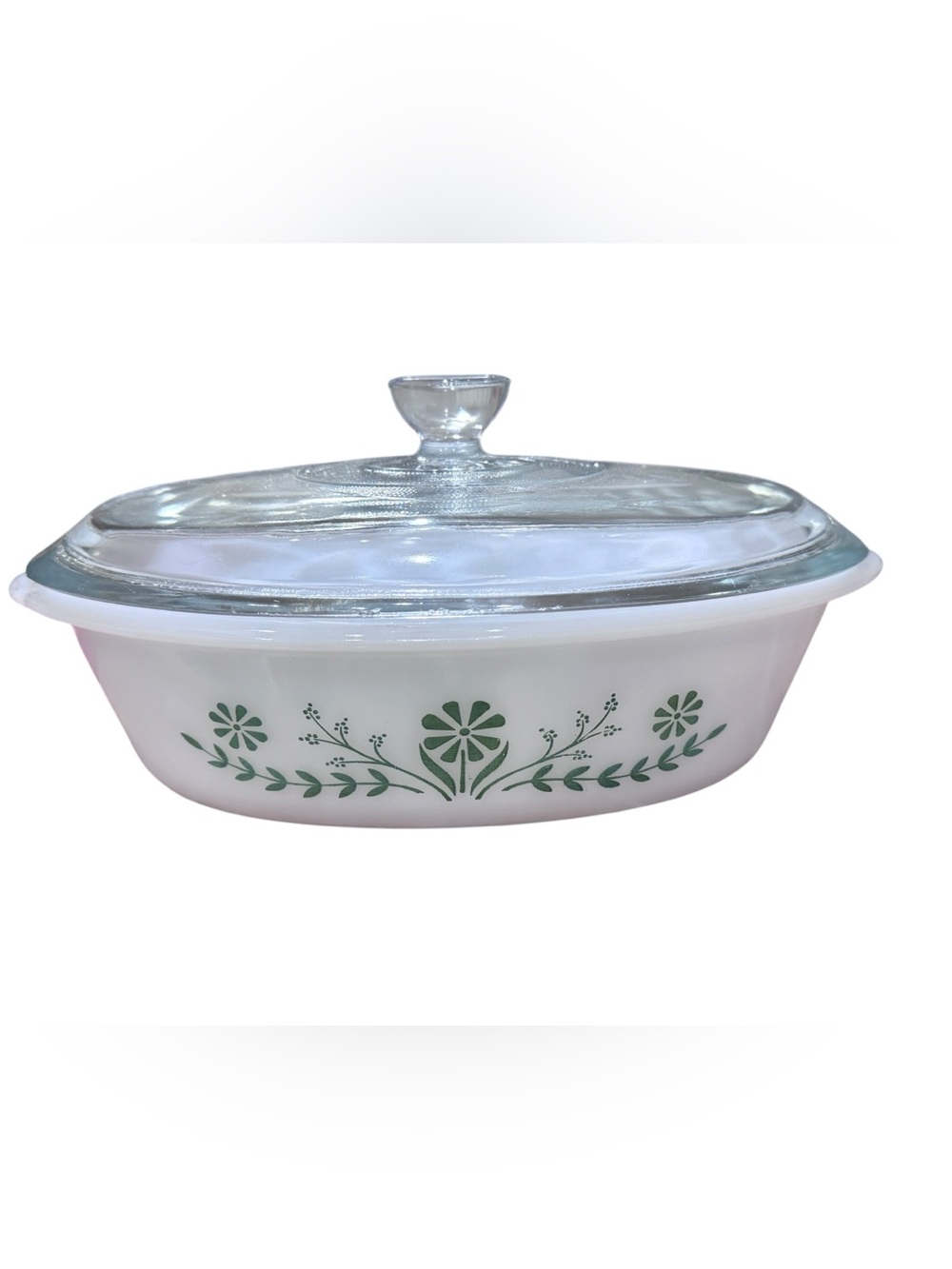 Vintage Corning Ware Country Festival Green Casserole Pan 1.75 Qt w/ Glass Lid
